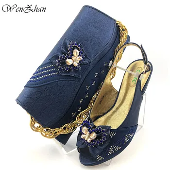 

Elegant Summer Italian Matching Shoes and Bag Set Wedding Ladies Italian Shoes and Bag Set Decorated with Rhinestones B93-2