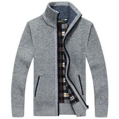 Серый MITEKSAN Canada Jacket Winter Men Sweater Coats Knit Cardigan Joker Off White Plus Velvet Turtleneck Casual Thick Warm Tops - Цвет: Серый