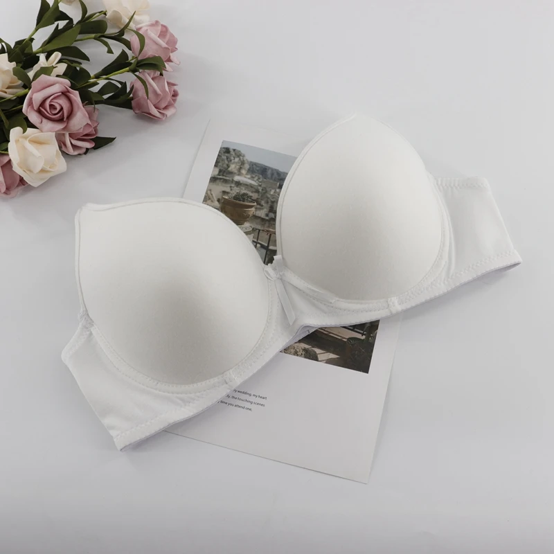 Xiushiren Unpadded Large Size Bras for Women Underwire Unconvertible Push Up Brassiere Soild Color Back Closure Cotton Underwear - Цвет: White