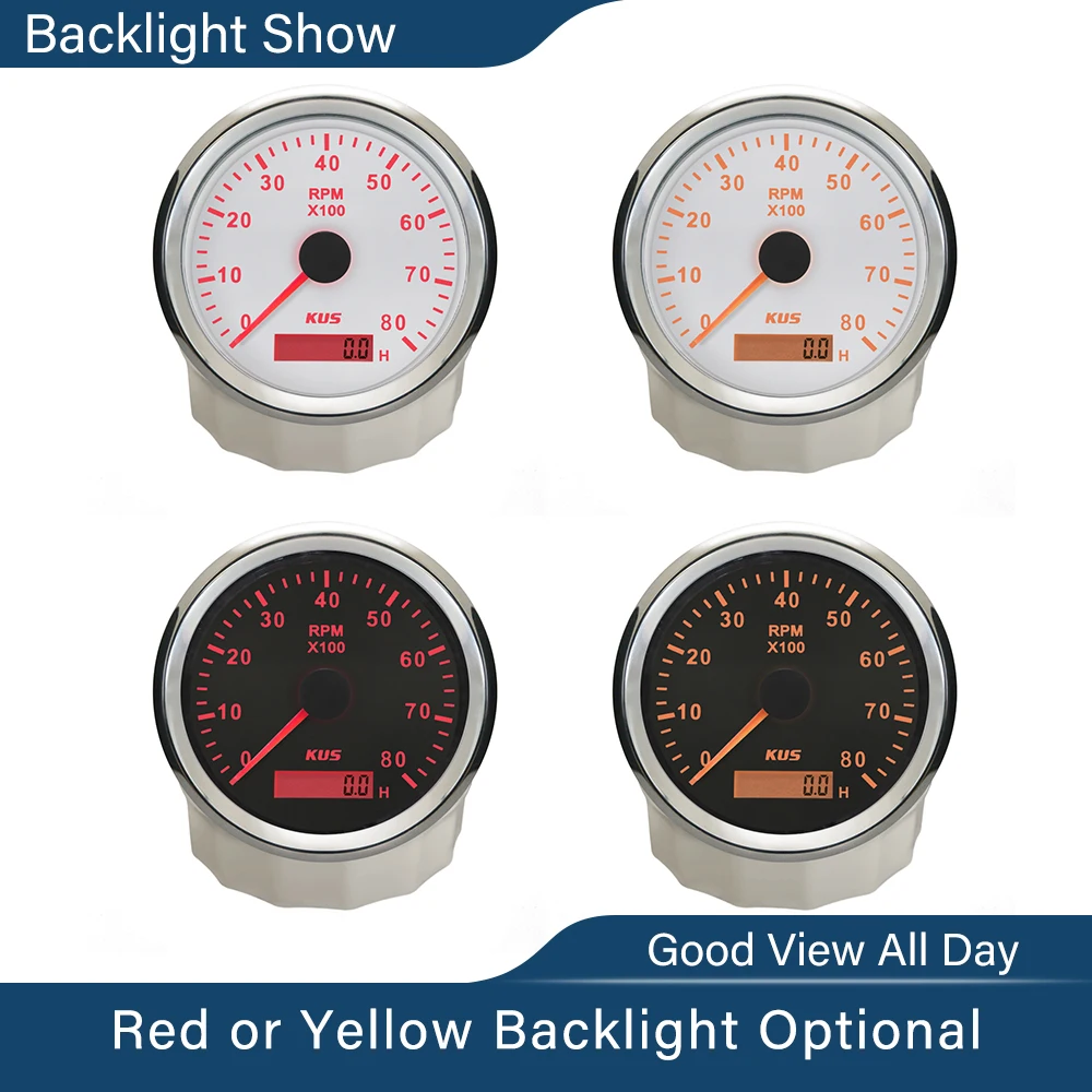 KUS 85mm otáčkoměr pro auto kamion loď tacho měrka s hodina měřič vodotěsný 0-3000 RPM 0-4000 RPM 0-6000 RPM 0-8000 RPM 12V24V