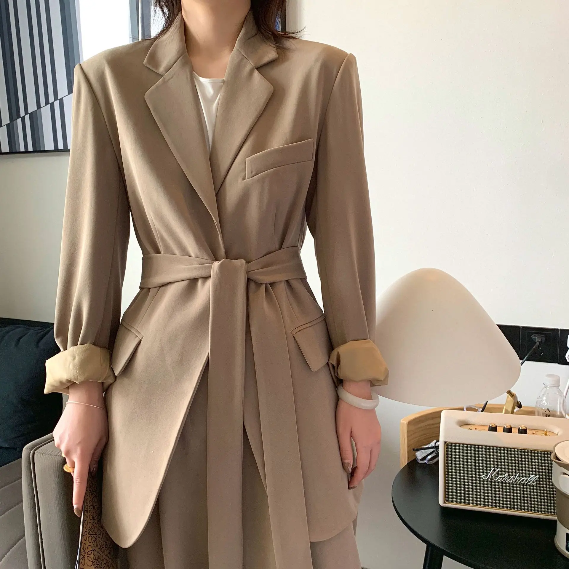 Trend Dream DT Edition Guangzhou Uus женское платье сплошной цвет женский костюм Южная Корея пояс костюм куртка пальто Женская