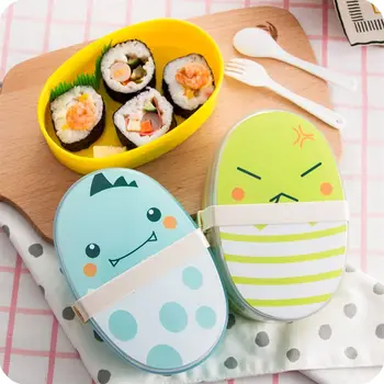 

Two Layer Plastic Cartoon Creative Lunch Box with Elastic Bandage Snack Box Portable with Tableware Food Storage Containers