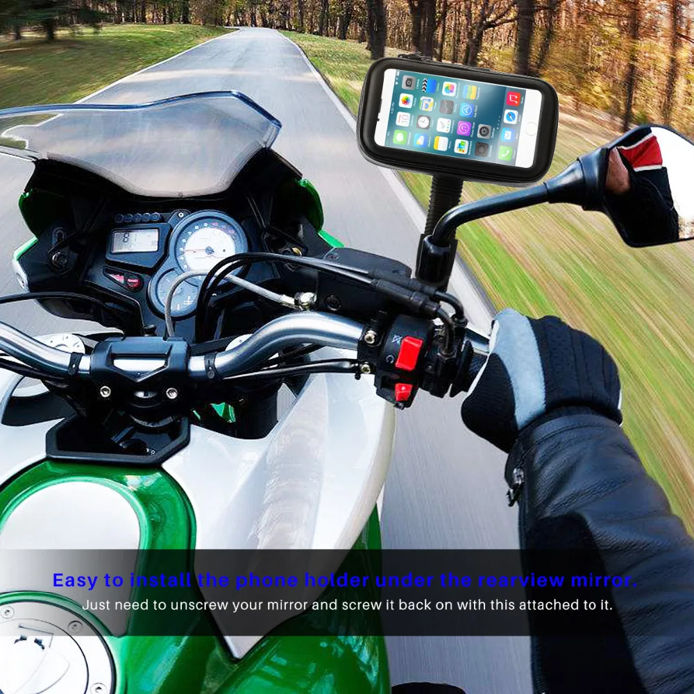 

360 Degree Rotation Motorcycle Bag Mobile Phone Navigation GPS Waterproof Motorbike Scooter Bicycle Bike Handlebar Mirror Holder