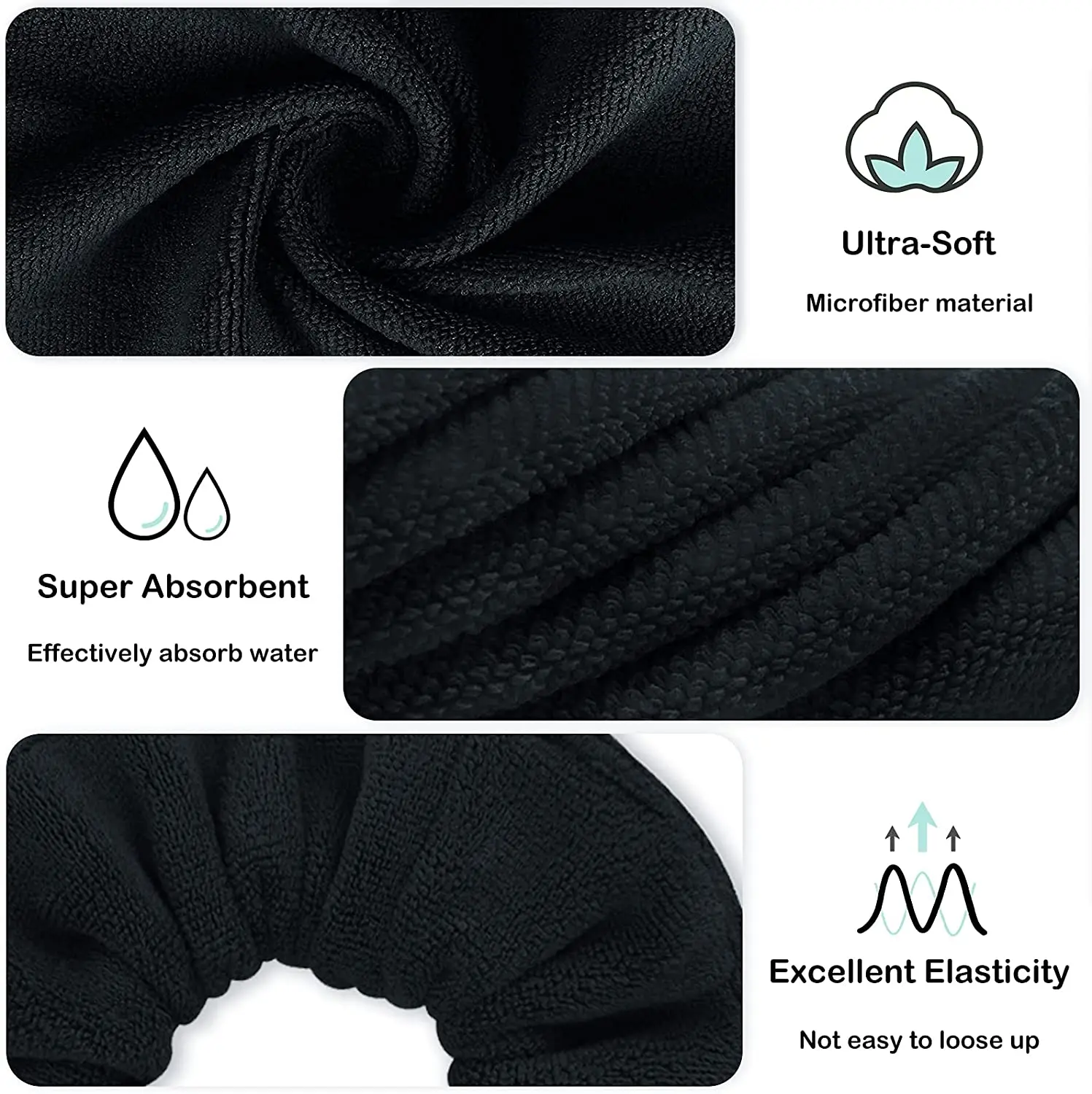 Ultra Soft Microfiber Hair Drying Scrunchies for Frizz Free, Heatless Hair Drying,  Large Thick Ponytail Holder,4 Pack 2