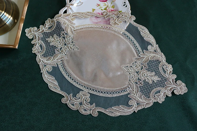 H797e87bee47c429fb1e55c692c9a0ad8l Oval 28x42cm European Luxury Lace Embroidered Restaurant Velvet Placemat Small Balcony Coffee Cup Table Mat Vase Pad Coaster Mallzona