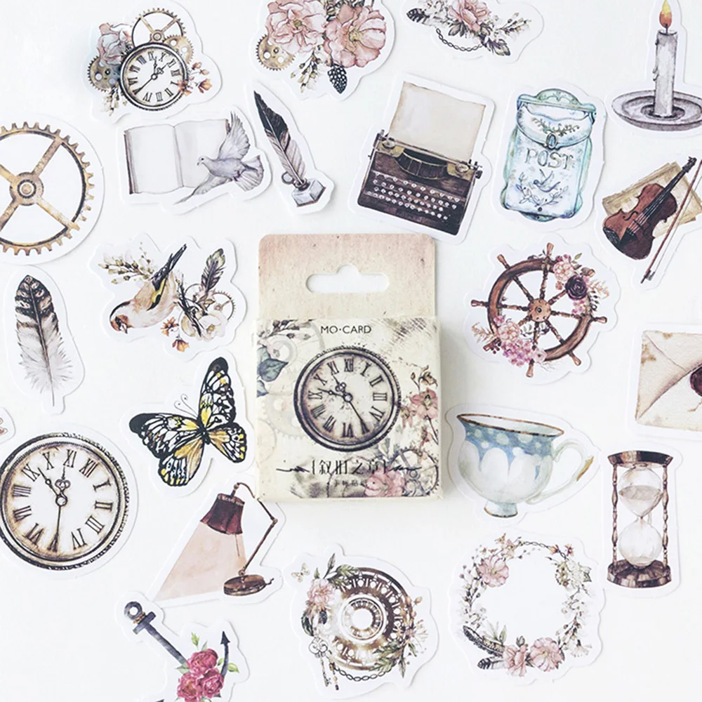 

46Pcs/box Retro Clock time Deco Diary Stickers Scrapbooking Planner Japanese Kawaii Decorative Stationery Stickers