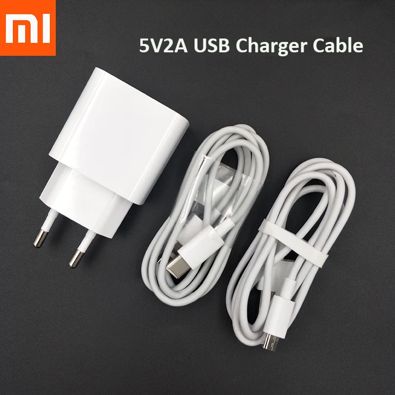 

Original Xiaomi 5V2A EU Charger and Micro USB Type C Cable For Redmi 4A 4X 5 5A 5 plus Mi 9 9T CC9 CC9e Mix 2 2S 3 Pocophone F1