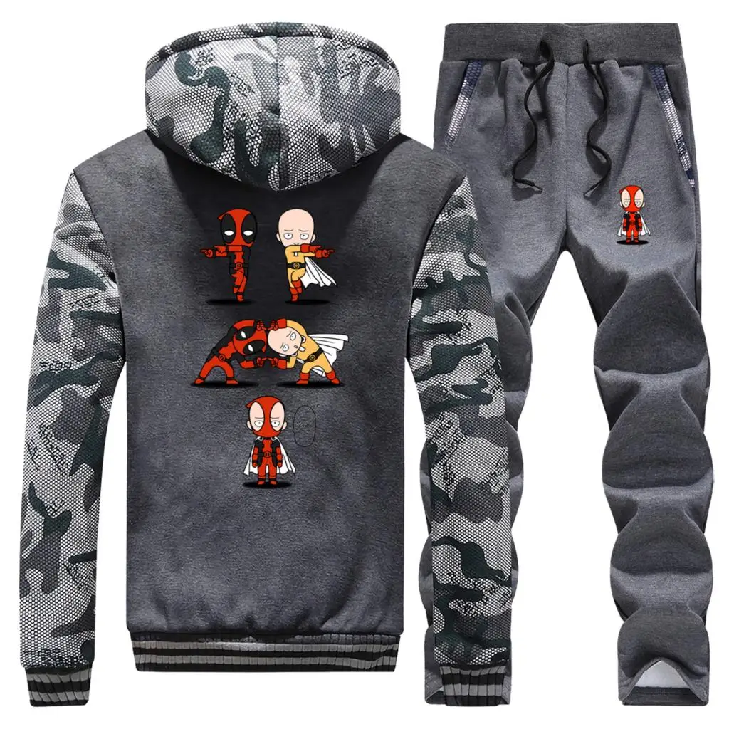 Dead Pool забавная Толстая куртка One Punch Camo Мужской комплект японского аниме Толстовки Флисовый зимний свитер модный Harajuku для мужчин