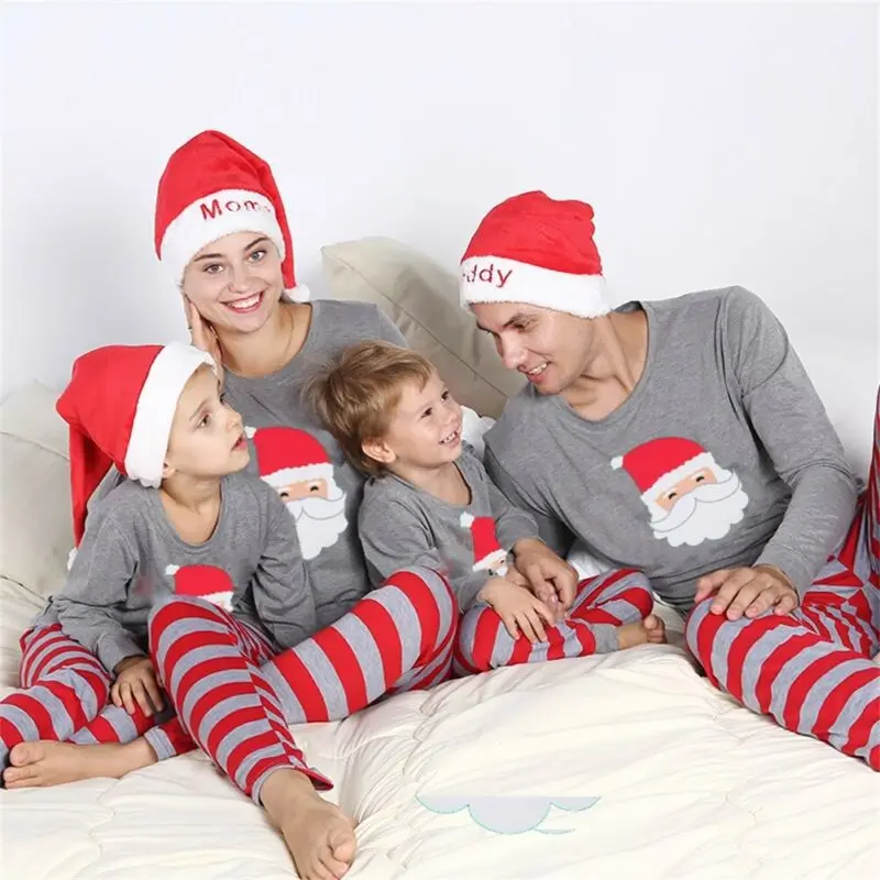 Одинаковые рождественские пижамы для всей семьи, Xma/комплект, одежда для сна в полоску с рисунком оленя для женщин и детей, одежда для сна, комплект из штанов и топов