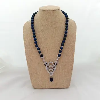 

20'' 10MM Blue Gems Stone Necklace CZ Pendant