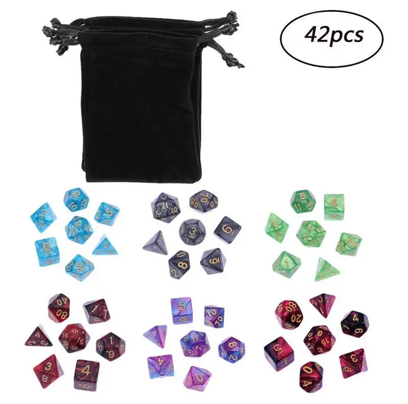 42Pcs Double-Colors Acrylic Polyhedral Dice Party Math Role Table Game Playing