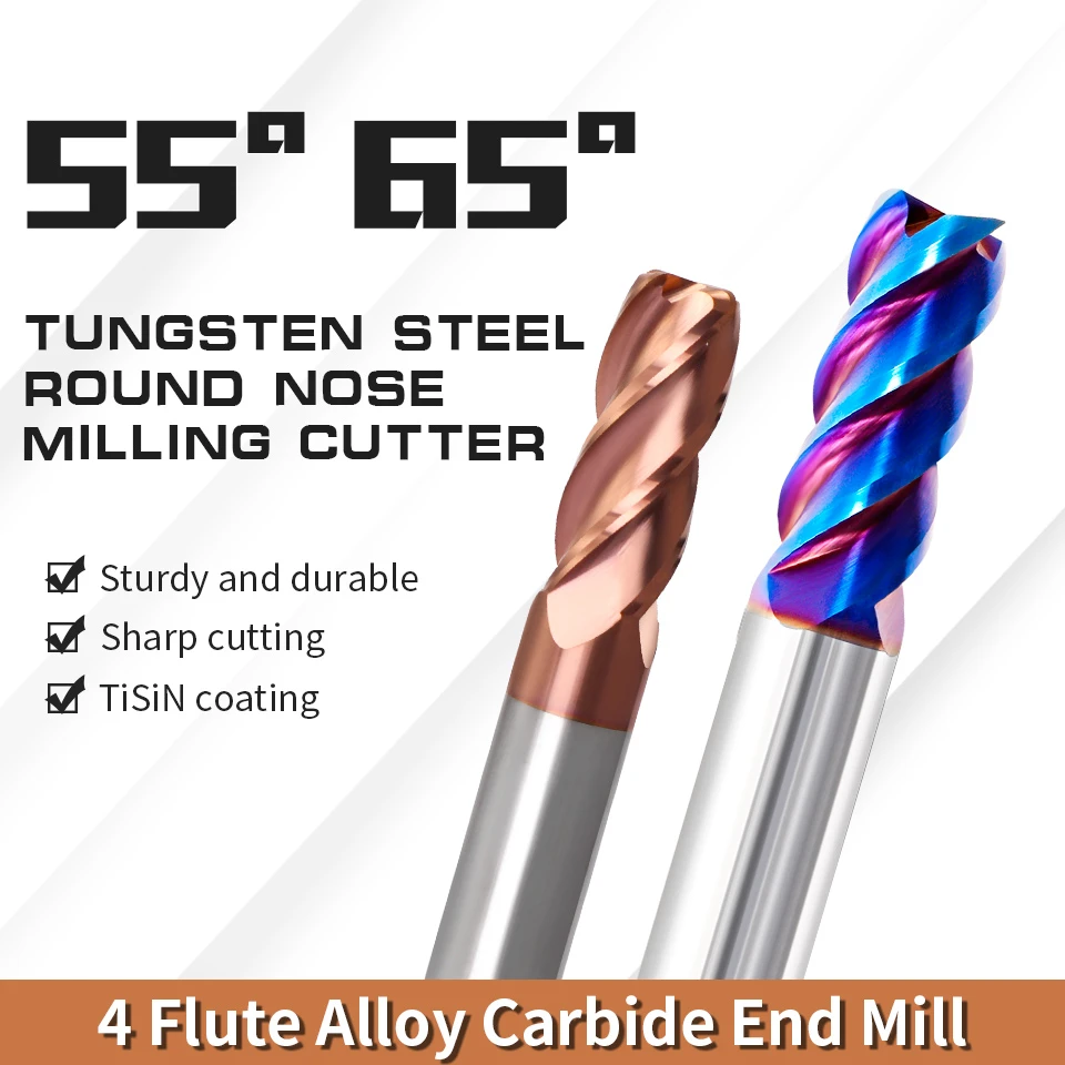 HRC55/65 Carbide Bull Nose End Mill 4Flutes Milling Cutter For Metal