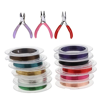 

1 Set Mixed Color Brass Beading String 10 Rolls Wire with 3 Mini Pliers Set Tool Jewelry Making Tool