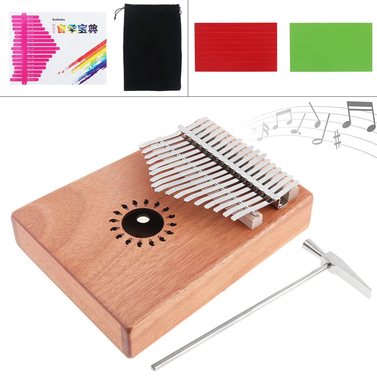 

17 Key Kalimba High Quality Single Board Mahogany Thumb Piano Mbira Mini Keyboard Instrument with Complete Accessories