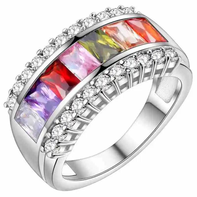 Целлюлозные прямоугольные драгоценные камни серебро 925 ювелирное модное кольцо для влюбленных Аметист Рубин женский праздничный модный подарок для свиданий оптом - Цвет камня: multicolour