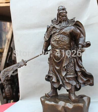 Бесплатная доставка 20 "Китайский падаук дерево Guan Gong Yu воин Бог Верховая езда меч резная статуя(China)