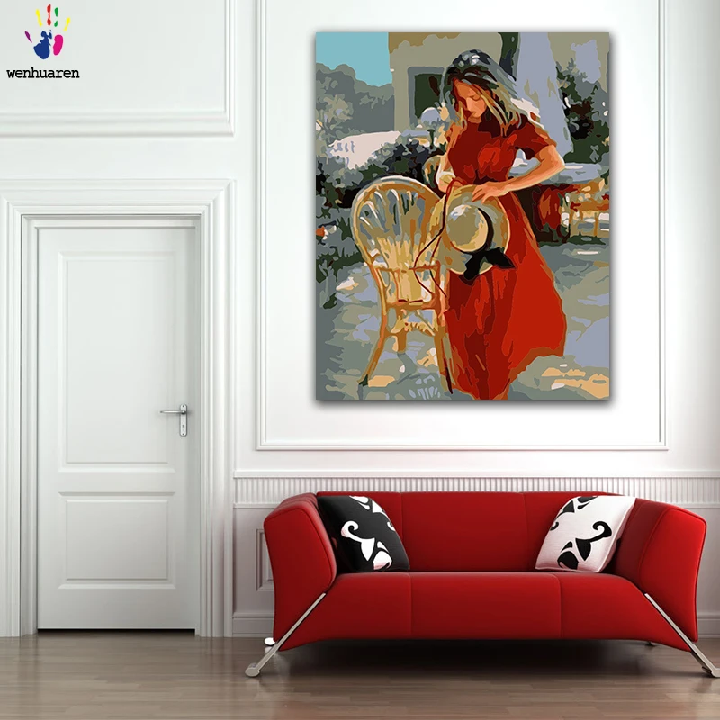 DIY картинки для раскраски по номерам с цветами красивая женщина в красном платье