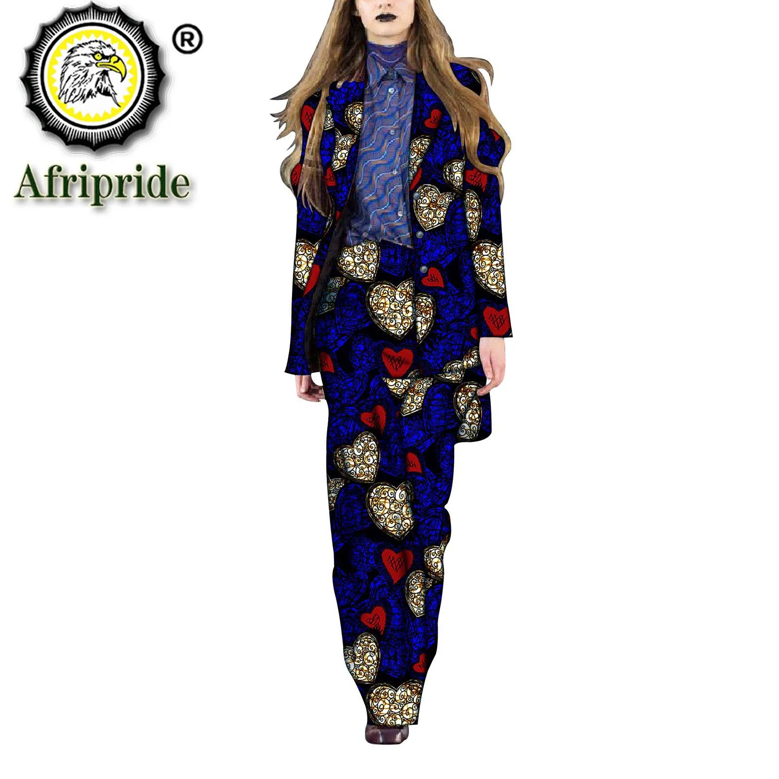 

African Suit for Women Print Long Jacket and Ankara Pants 2 Piece Set Formal Outfits Dashiki Outwear Pure Cotton Attire S2026042