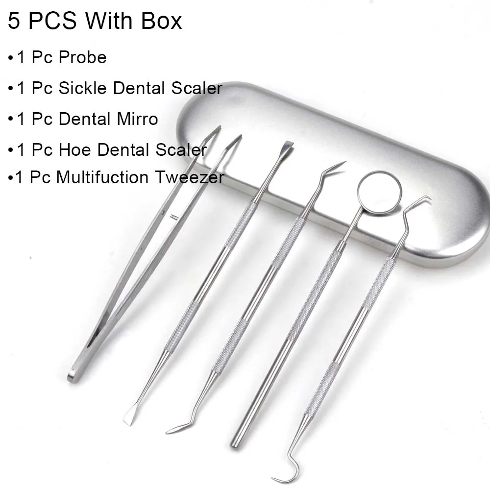 5PCS set with box Набор стоматологических инструментов из нержавеющей стали, стоматологическое зеркало, стоматологический набор, стоматологический набор, стоматологический зеркальный инструмент, двусторонний стоматологический выбор, инструменты для подготовки стоматолога - Цвет: 5PCS set with box