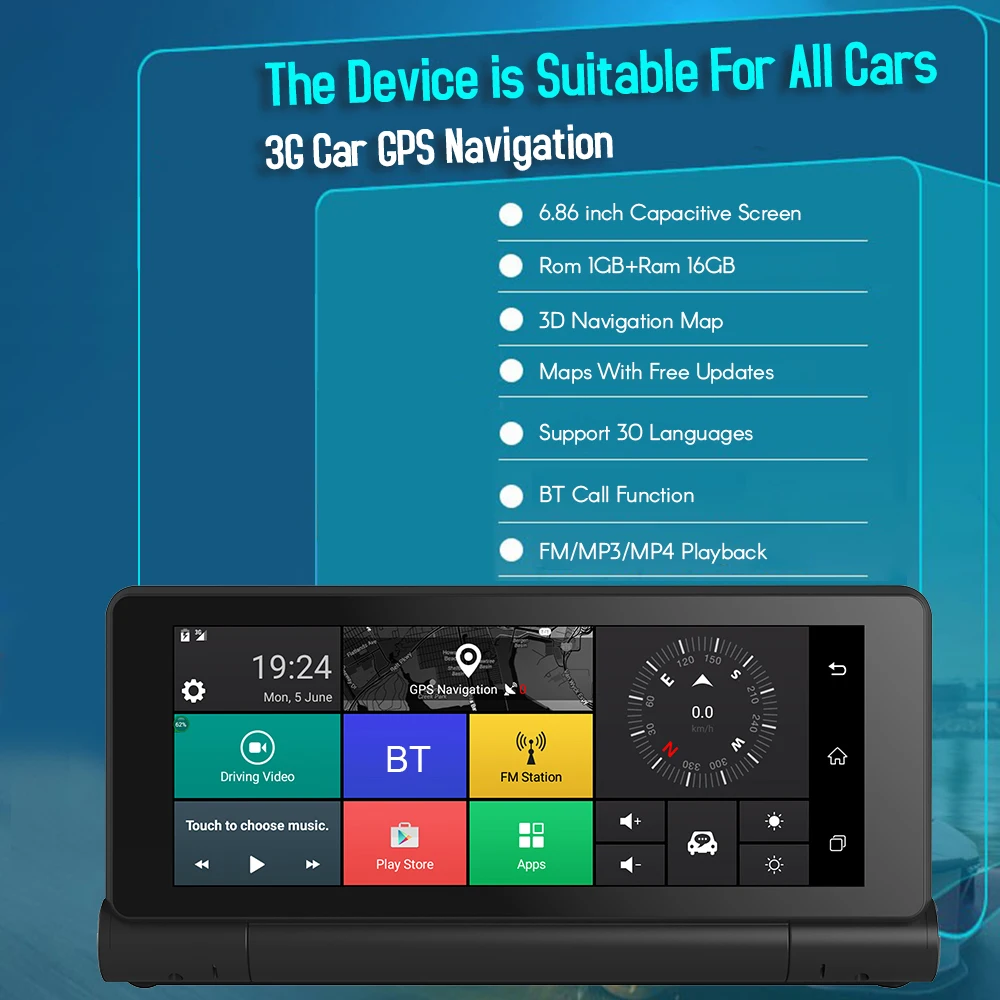

NEW 12V 3G Car GPS Navigation Android 5.1 BT ROM 16GB RAM 1GB Full HD 1080P Foldable Car DVR Dual Lens Camera TS22