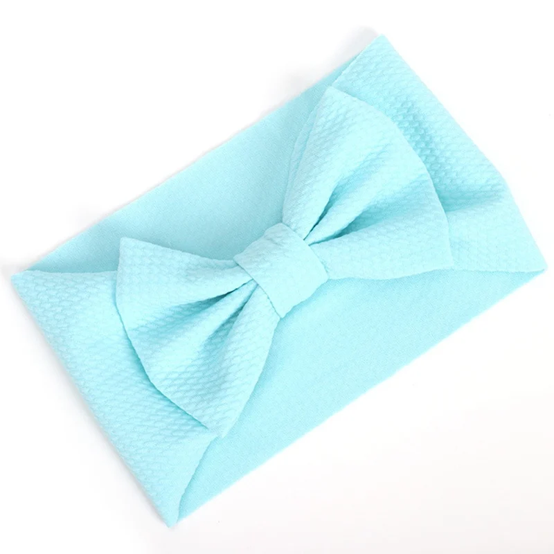 Light blue Baby Knotted Headband Children Big Bow Wide Turban Girl Elastic Soft Waffle Fabric Hair Accessories Newborn Photography Props - Цвет: Light blue