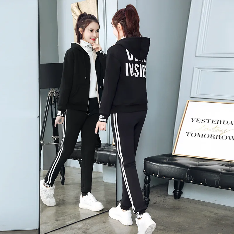 Women Sportswear Tracksuit Winter Thick Fleece warm Hoodie Jacket+pant Running Jogging Fitness Casual Workout Set Sport Suit