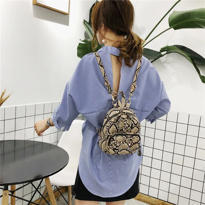 Женский кожаный мини рюкзак со змеиным принтом модный школьный для девочек