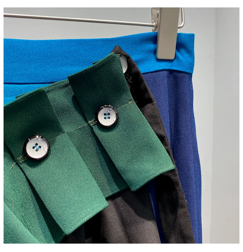 [EAM] High Waist Blue Asymmetrical Pleated Ruffles Temperament Half-body Skirt Women Fashion Tide New Spring Autumn 2020 1X801