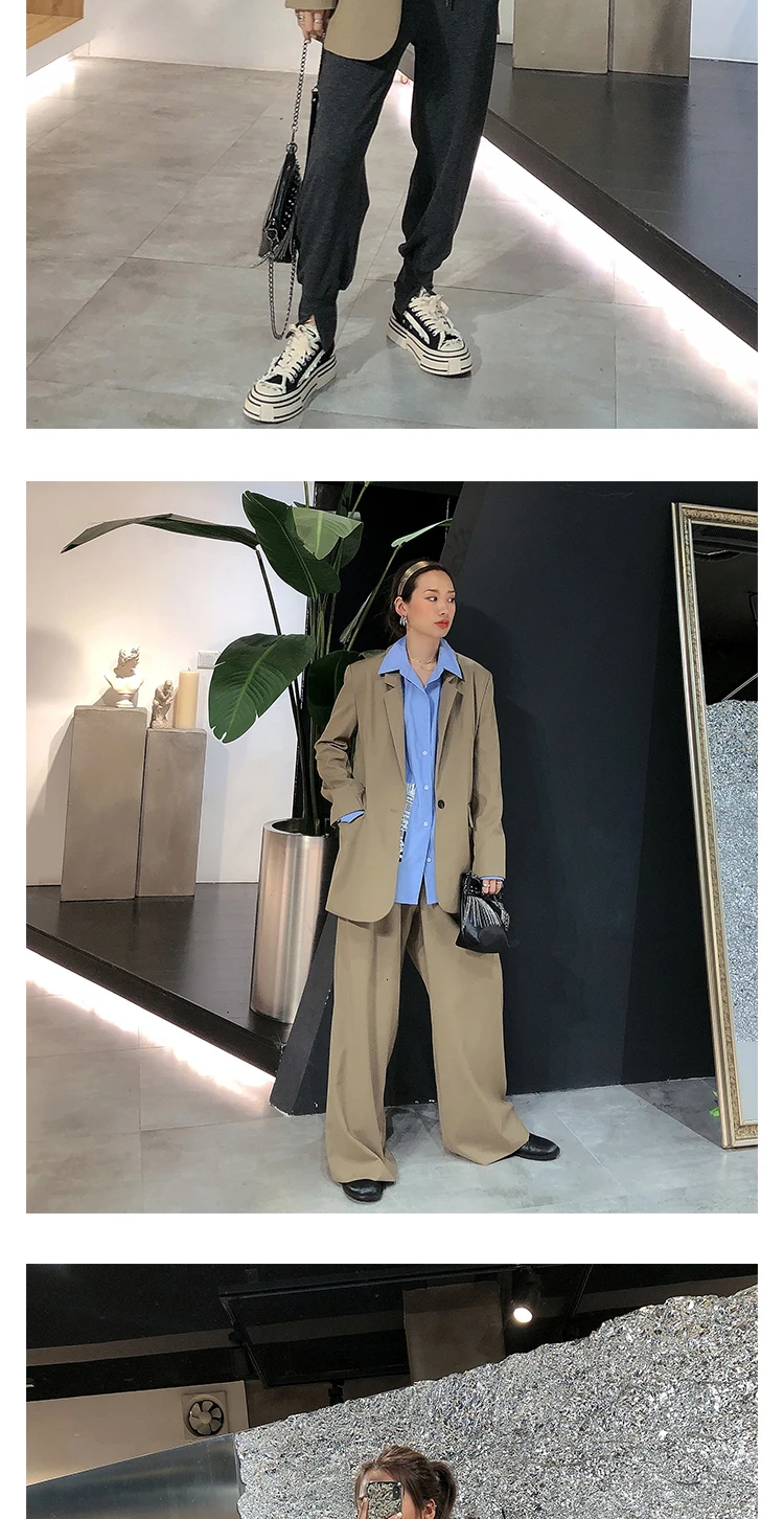 [EWQ] Autumn New Full Sleeve Plus Size High Quality Trend Coat Feminino Korean Style Lace Coffee Color Women Blazer QL568