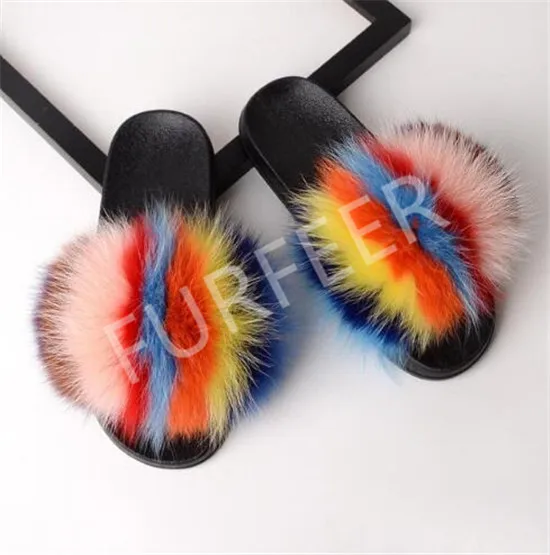 slippers4 Женские летние сандалии с мехом; модные туфли с квадратной цепочкой; женские шлепанцы с натуральным лисьим мехом; сумки через плечо - Цвет: slippers4