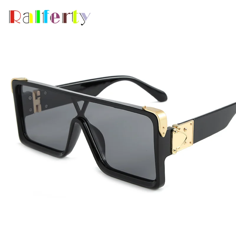 Ralferty 2020 Designer Big Black Square Sunglasses Women Men Flat Top