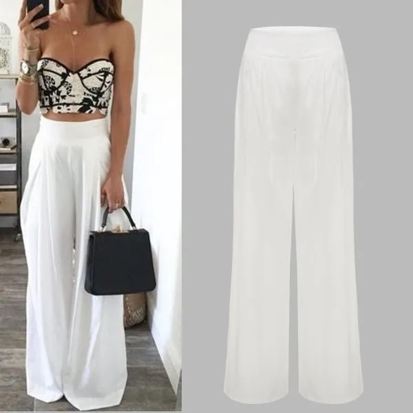 Women's Elegant High Waist Wide Leg Pants 2022 Spring Vintage Flare Trousers Casual Pocket Solid Zipper Pantalon Female Palazzo ladies cropped trousers