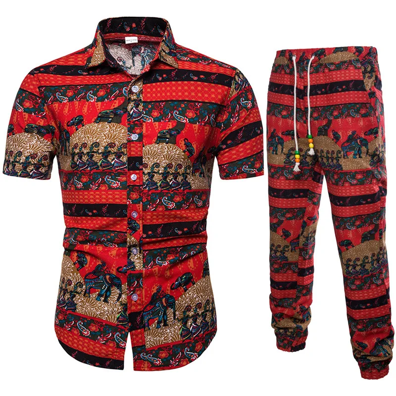 

2019 Spring And Autumn New Products-Style Printed Short Sleeve Printed Shirt Set Men's A107
