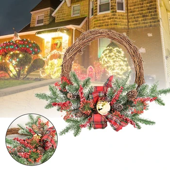 

Merry Christmas Garland Wreath 2021 Happy New Year Decor Hanging Door Pine Cone Bell Ornaments Christmas Decoration For Home