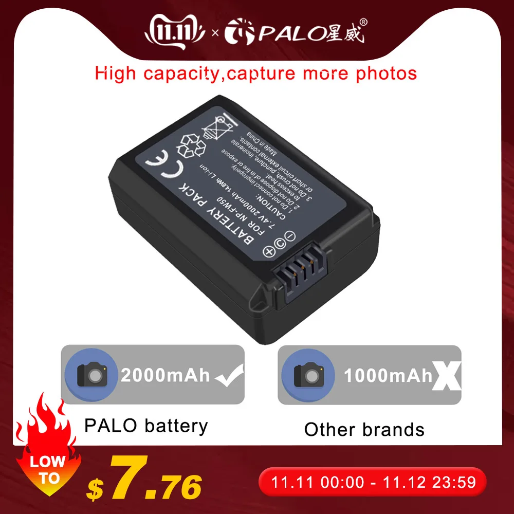 

PALO NPFW50 NP FW50 NP-FW50 Battery for Sony Alpha a6500 a6300 a6000 a5000 a3000 SLT-A35,SLT-A37,SLT-A37K,SLT-A37M,SLT-A55