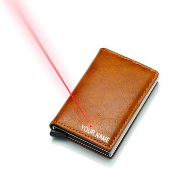 

Personalised Antitheft Men Vintage Credit Card Holder Blocking Rfid Wallet PU Leather Unisex Security Information Aluminum Purse