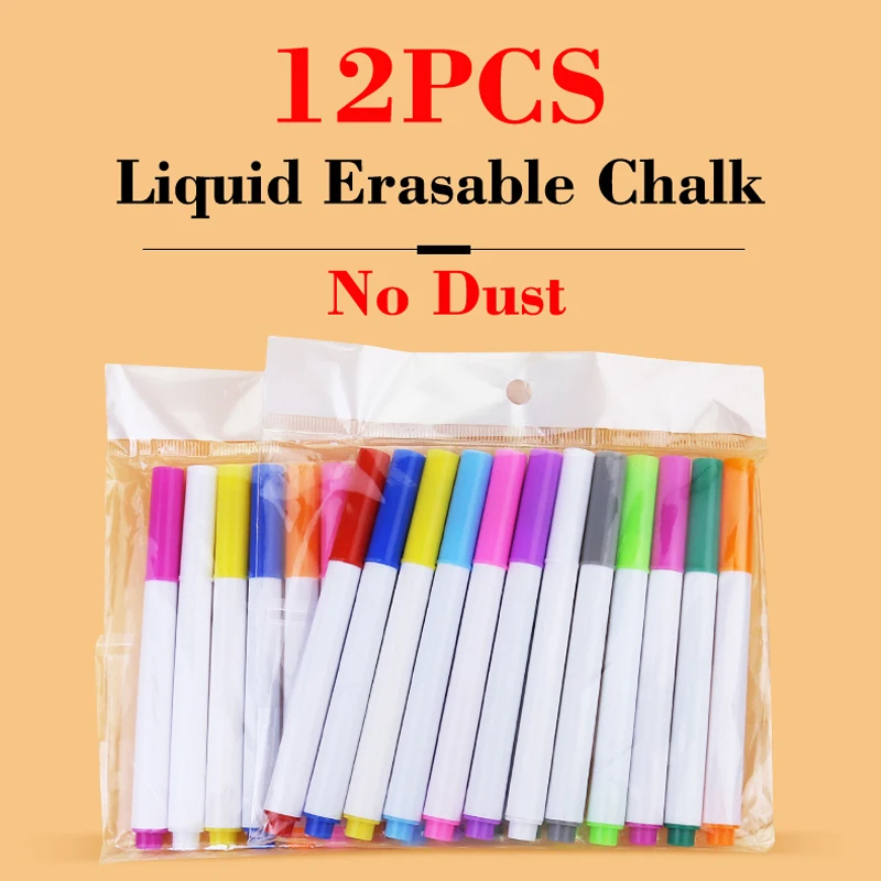 Water-soluble Liquid Chalk Non-dust Chalk Erasable Drawing Pen for Black Board Whiteboard Glass Tiles 12 Pcs 12 Colors liquid chalk pen chalk pens