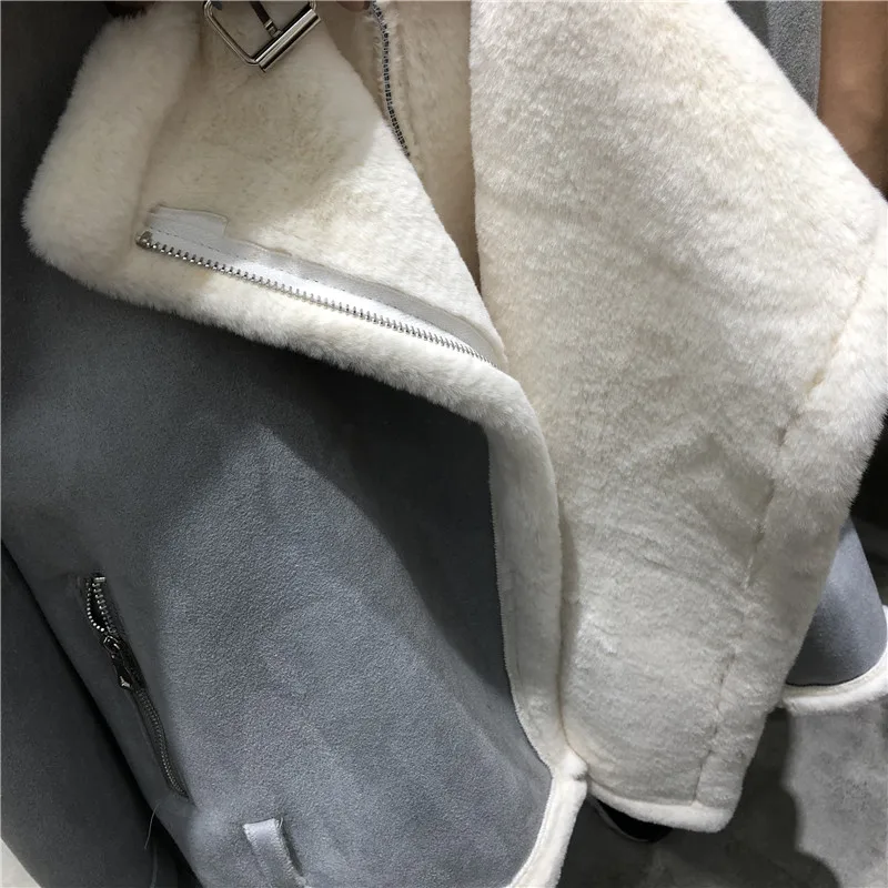 Kohuijoo Женские зимние кожаные куртки с поясом, модное пальто из овечьей шерсти и замши, женские уличные мотоциклетные теплые куртки