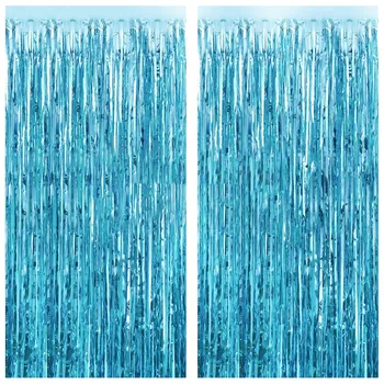 

2Pcs 3Ft x 8Ft Light Blue Silky Striped Curtains Birthday Wedding Engagement Bride Wedding Photography Props Baby Shower Celebra