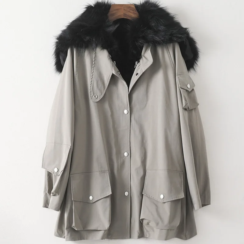 

Женская парка с натуральным лисьим мехом, длинная куртка в стиле кролика и енота, зимняя Роскошная