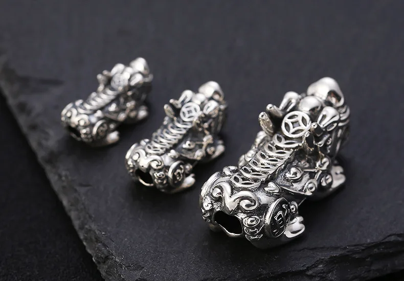 925 серебряные бусины Pixiu, винтажное Стерлинговое Серебро, бусины Fengshui Beast, богатство пиксиу, бусины мощные для богатства