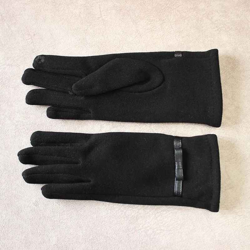 Хлопковые перчатки женские черные эластичные горячее сверление вязать Дамы сенсорный экран Перчатки Девушки Открытый Велоспорт Осень теплые перчатки