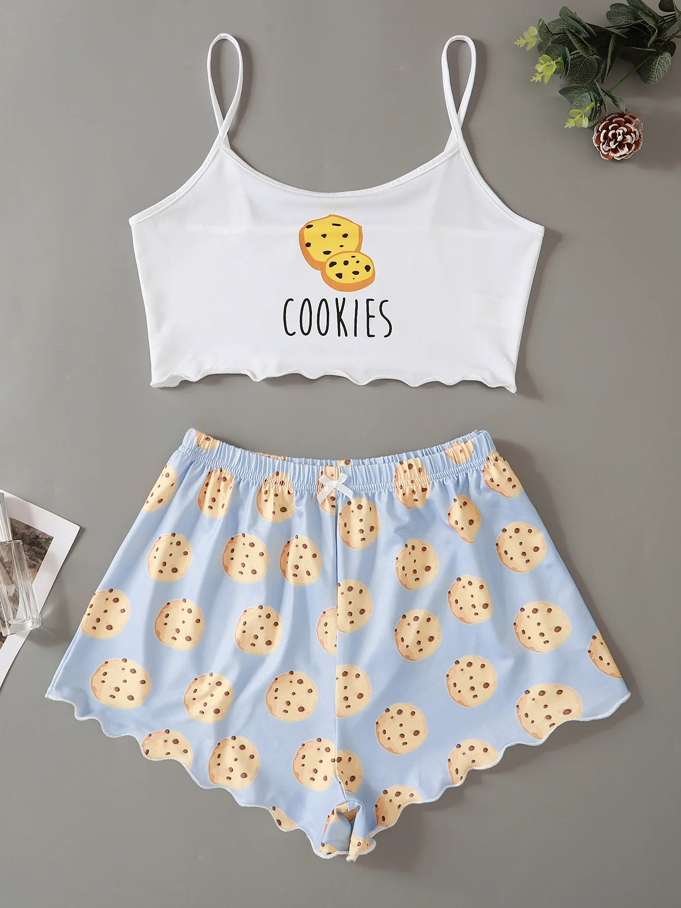 Summer Pajamas Set Cute Cookies Print 