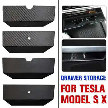 

Carbon Style Leather Wooden Style Center Console Storage Box Drawer Tray For Tesla Model X Model S Car Interior Accessories
