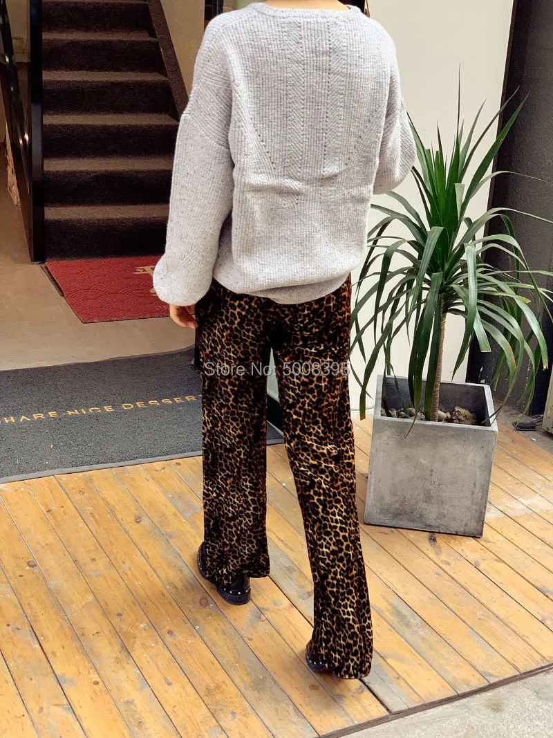 Леопардовые бархатные шелковые длинные брюки с эластичным поясом; модные мягкие прямые брюки; 2020FW