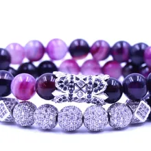 8 мм 2 шт./компл. xgs2e Золотой Эластичный регулируемый природа фиолетовая бусина микро pave cz Циркон кубический цирконий трубчатый браслет ювелирные изделия
