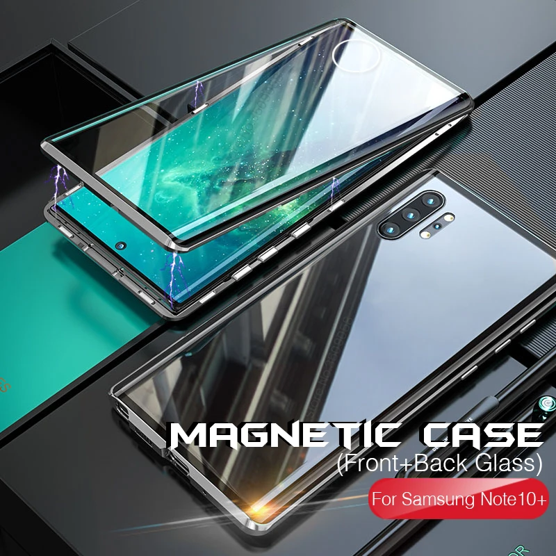 360 Полный корпус защитный чехол для samsung Galaxy Note 10 Plus Pro Note10 Алюминиевый металлический магнитный бампер двухсторонний стеклянный чехол
