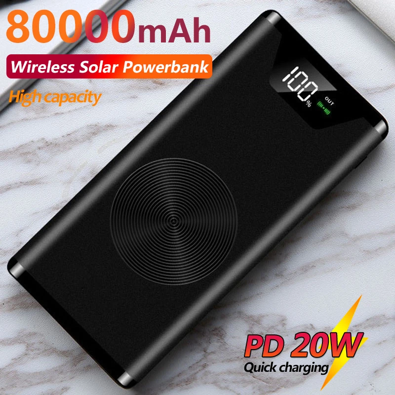65w power bank Wireless Portable 80000mAh Power Bank with Flashlight Digital Display 2USB External Battery Powerbank for Xiaomi IPhone Samsung small power bank