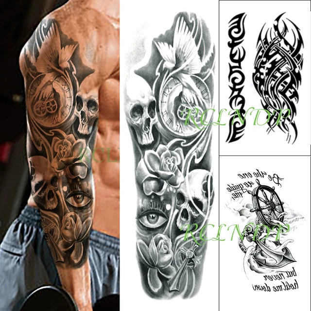 Waterproof Temporary Tattoo Stickers Creative Dark Full Arm Sleeve Flower  Arm Combination Fake Tatto Flash Tatoo For Men Women - Temporary Tattoos -  AliExpress