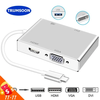 

Trumsoon Type-C USB C Thunderbolt 3 to HDMI VGA DVI USB 3.0 Adapter Combo for Macbook Samsung Dex S9 Huawei P40 TV PS4 Projector